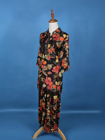 Black Floral Designed Cotton Salwar Suit - Diadem