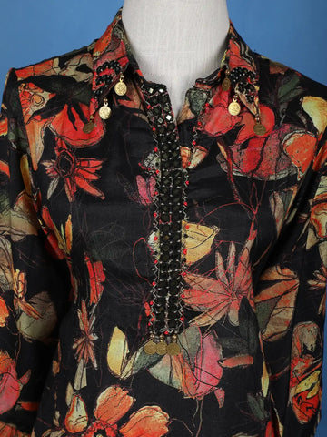 Black Floral Designed Cotton Salwar Suit - Diadem