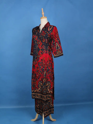 Black Floral Designed Cotton Salwar Suit - Diadem