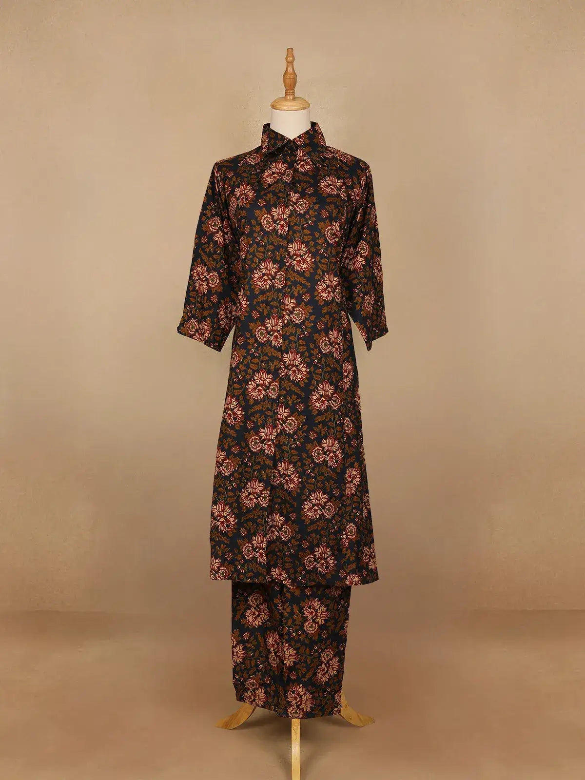 Black Floral Designed Cotton Straight Cut Salwar Suit - Diadem