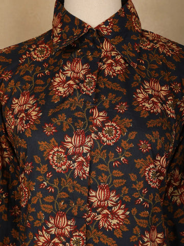 Black Floral Designed Cotton Straight Cut Salwar Suit - Diadem