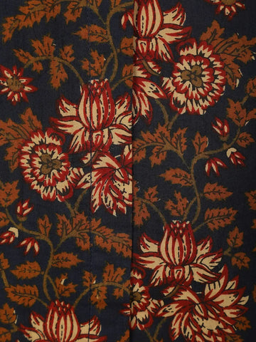 Black Floral Designed Cotton Straight Cut Salwar Suit - Diadem
