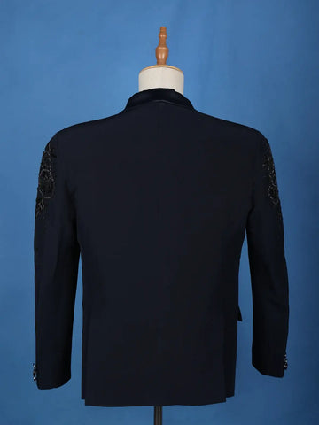 Black Floral Designed Fancy Men's Suit - Diadem