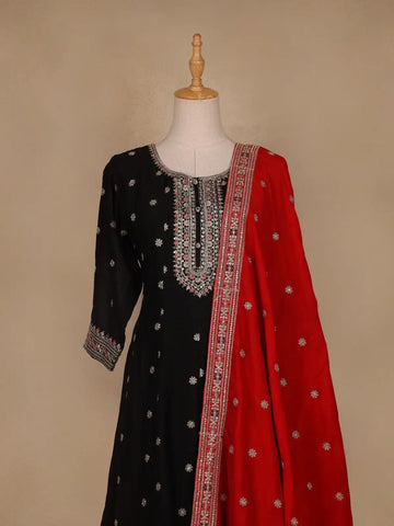 Black Floral Designed Georgette Salwar Suit - Diadem