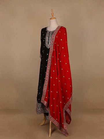 Black Floral Designed Georgette Salwar Suit - Diadem