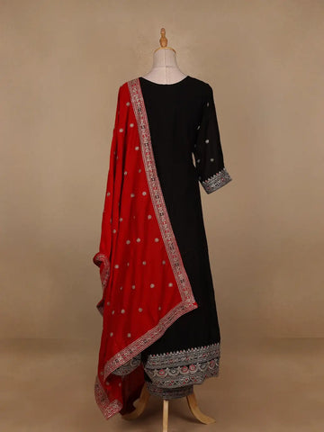 Black Floral Designed Georgette Salwar Suit - Diadem