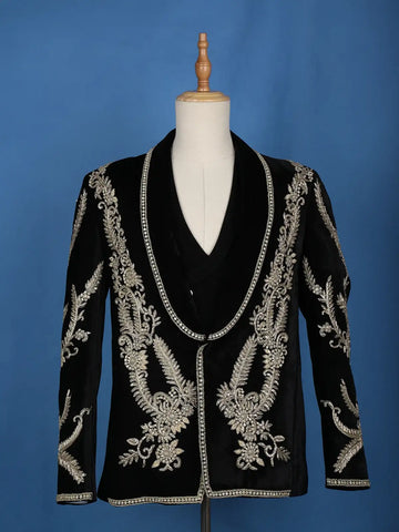 Black Floral Designed Men's Suit - Diadem