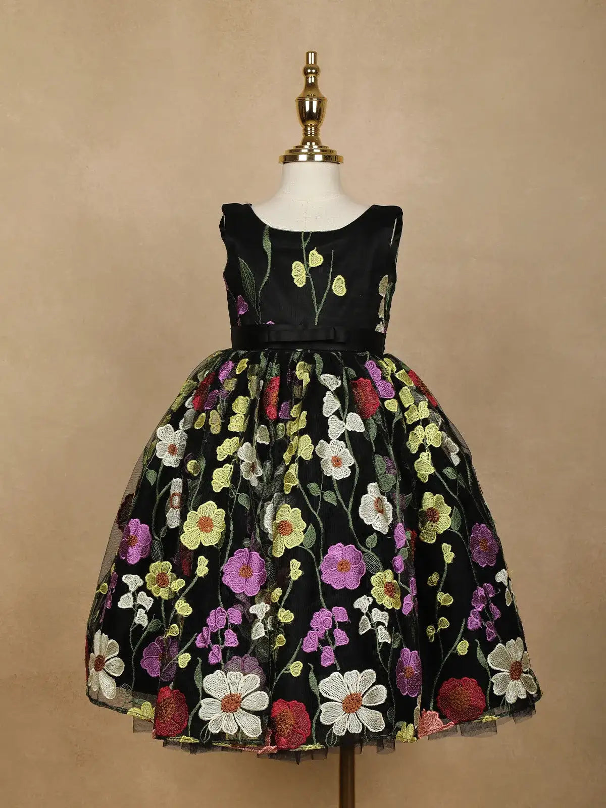Black Floral Designed Party Gown for Girls - Diadem