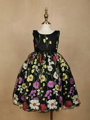 Black Floral Designed Party Gown for Girls - Diadem