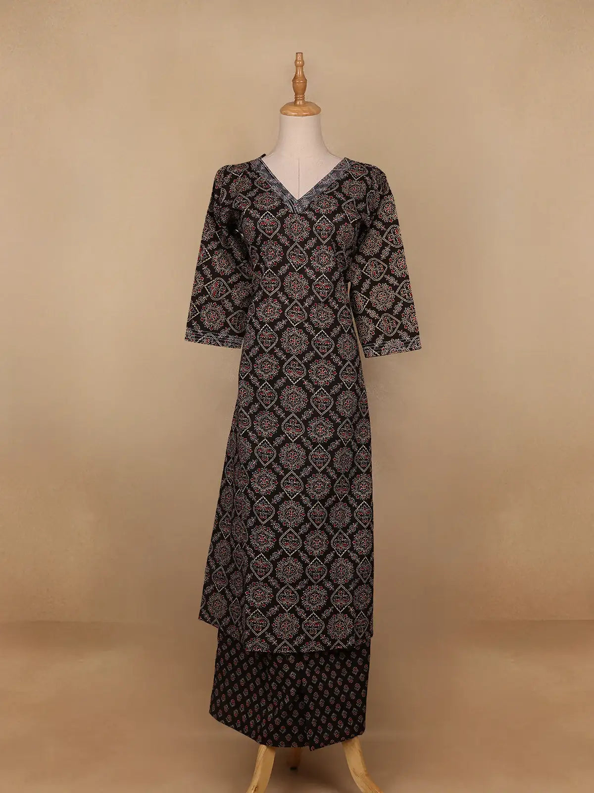 Black Floral Designed Cotton Salwar Suit - Diadem