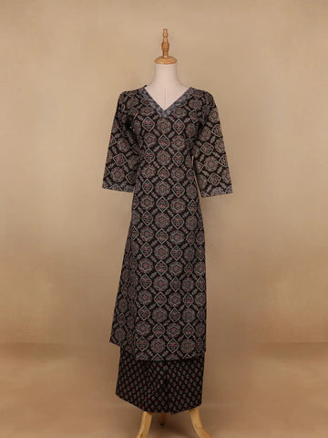 Black Floral Designed Cotton Salwar Suit - Diadem