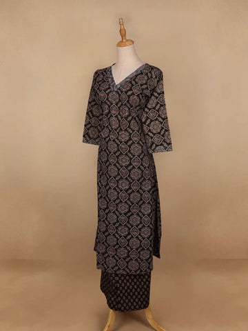 Black Floral Designed Cotton Salwar Suit - Diadem