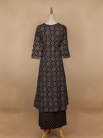 Black Floral Designed Cotton Salwar Suit - Diadem