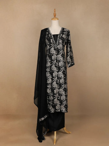 Black Floral Designed Salwar Suit - Diadem