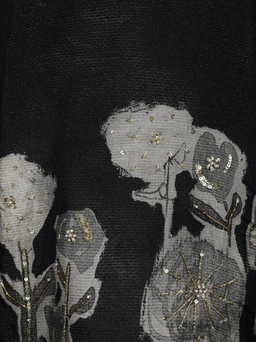 Black Floral Designed Semi Silk Salwar Suit - Diadem