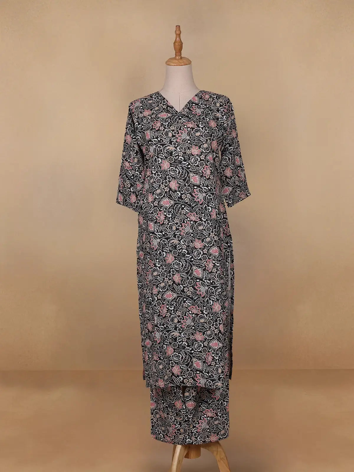 Black Floral Designed Cotton Salwar Suit - Diadem