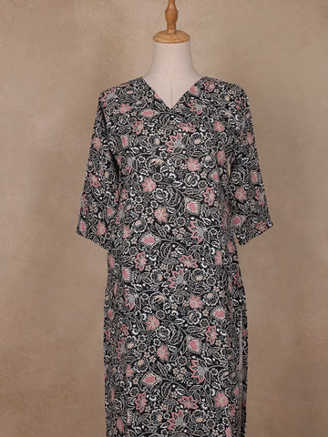 Black Floral Designed Cotton Salwar Suit - Diadem