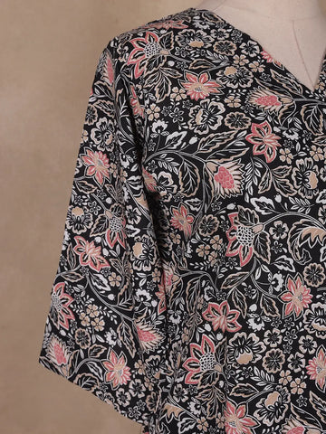 Black Floral Designed Cotton Salwar Suit - Diadem