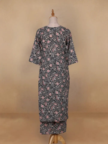 Black Floral Designed Cotton Salwar Suit - Diadem