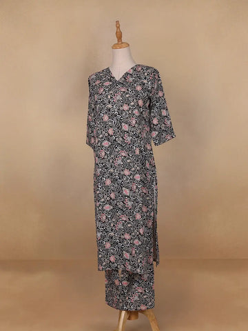 Black Floral Designed Cotton Salwar Suit - Diadem
