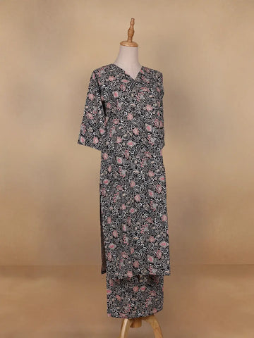 Black Floral Designed Cotton Salwar Suit - Diadem