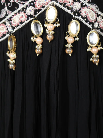 Black Floral Embroidered Bead Work Georgette Gown - Diadem