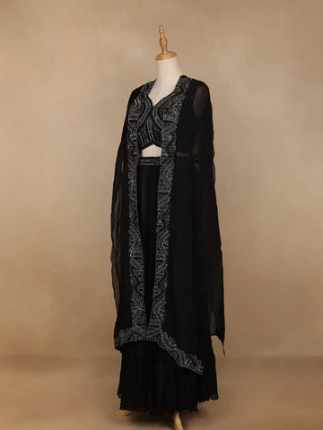 Black Floral Embroidered Crepe Bridesmaids Lehenga - Diadem