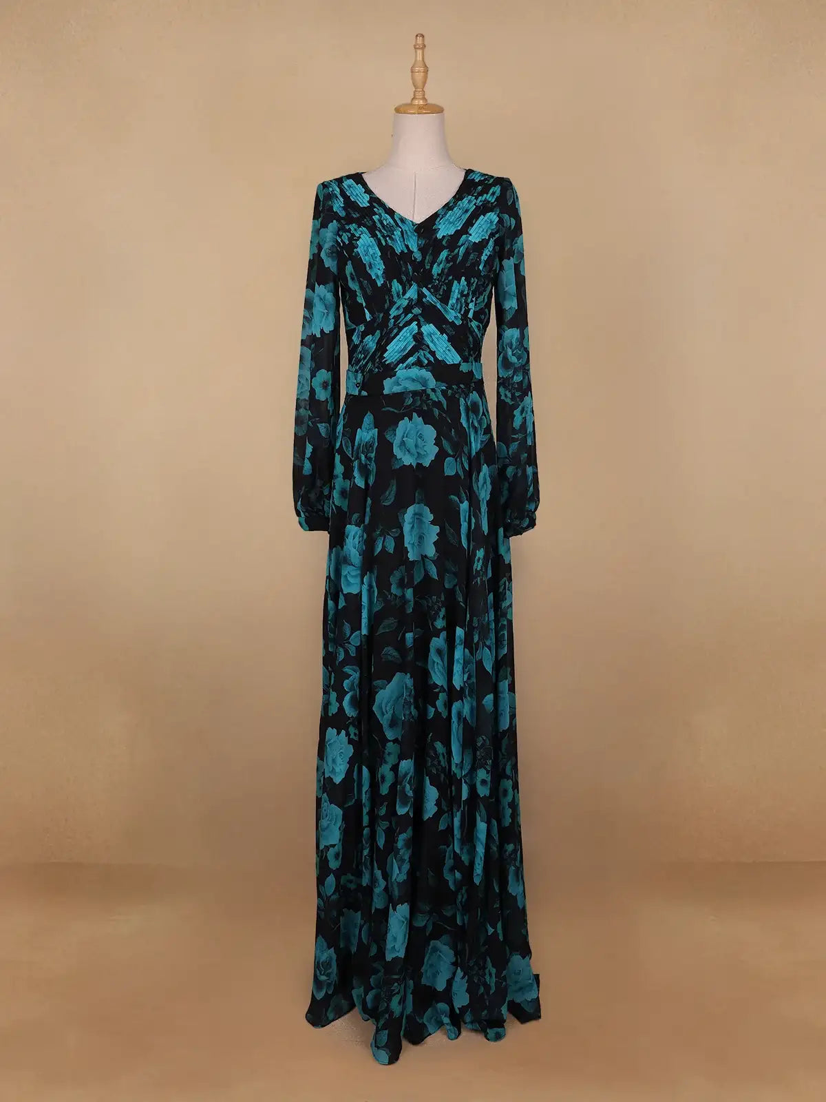 Black Floral Print Chiffon Partywear Gown - Diadem