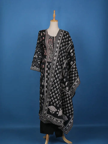 Black Floral Printed Cotton Salwar Suit - Diadem