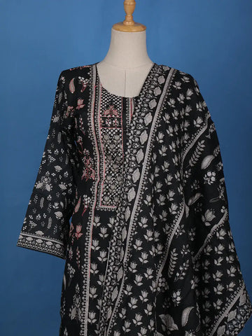 Black Floral Printed Cotton Salwar Suit - Diadem