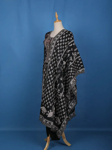 Black Floral Printed Cotton Salwar Suit - Diadem