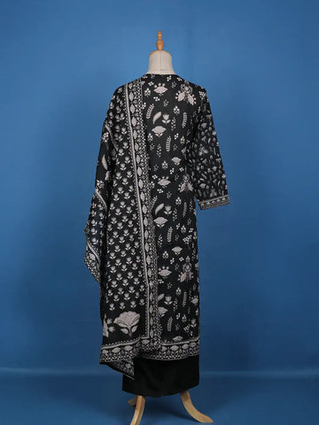 Black Floral Printed Cotton Salwar Suit - Diadem