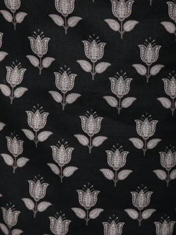 Black Floral Printed Cotton Salwar Suit - Diadem