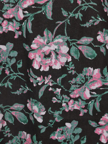 Black Floral Printed Cotton Salwar Suit - Diadem