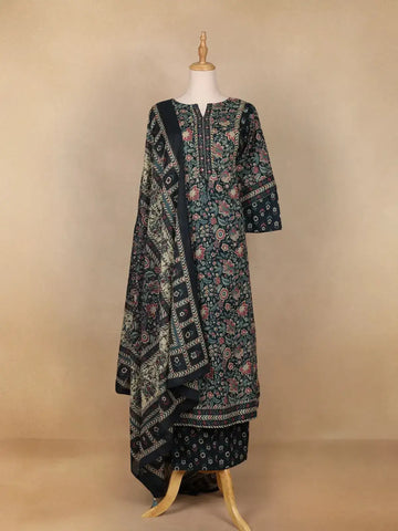 Black Floral Printed Cotton Salwar Suit - Diadem