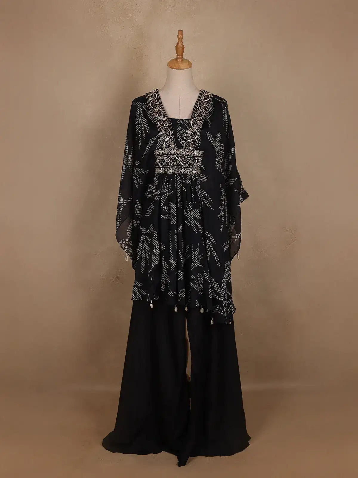 Black Floral Printed Kaftan-style Georgette Salwar suit - Diadem