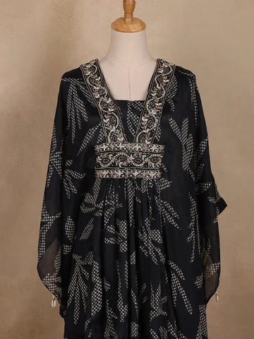 Black Floral Printed Kaftan-style Georgette Salwar suit - Diadem