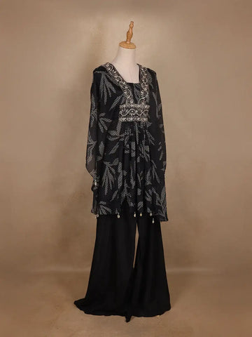 Black Floral Printed Kaftan-style Georgette Salwar suit - Diadem