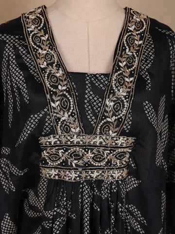 Black Floral Printed Kaftan-style Georgette Salwar suit - Diadem