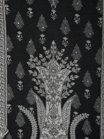 Black Floral Printed Semi Silk Salwar Suit - Diadem