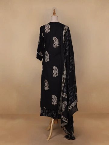 Black Paisley Designed Cotton Salwar Suit - Diadem