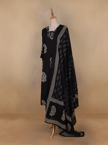 Black Paisley Designed Cotton Salwar Suit - Diadem