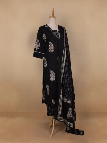 Black Paisley Designed Cotton Salwar Suit - Diadem