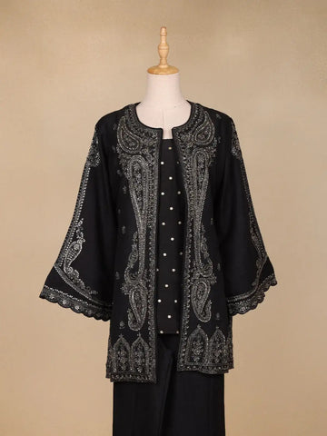 Black Paisley Embroidered Silk Palazzo Salwar Suit - Diadem