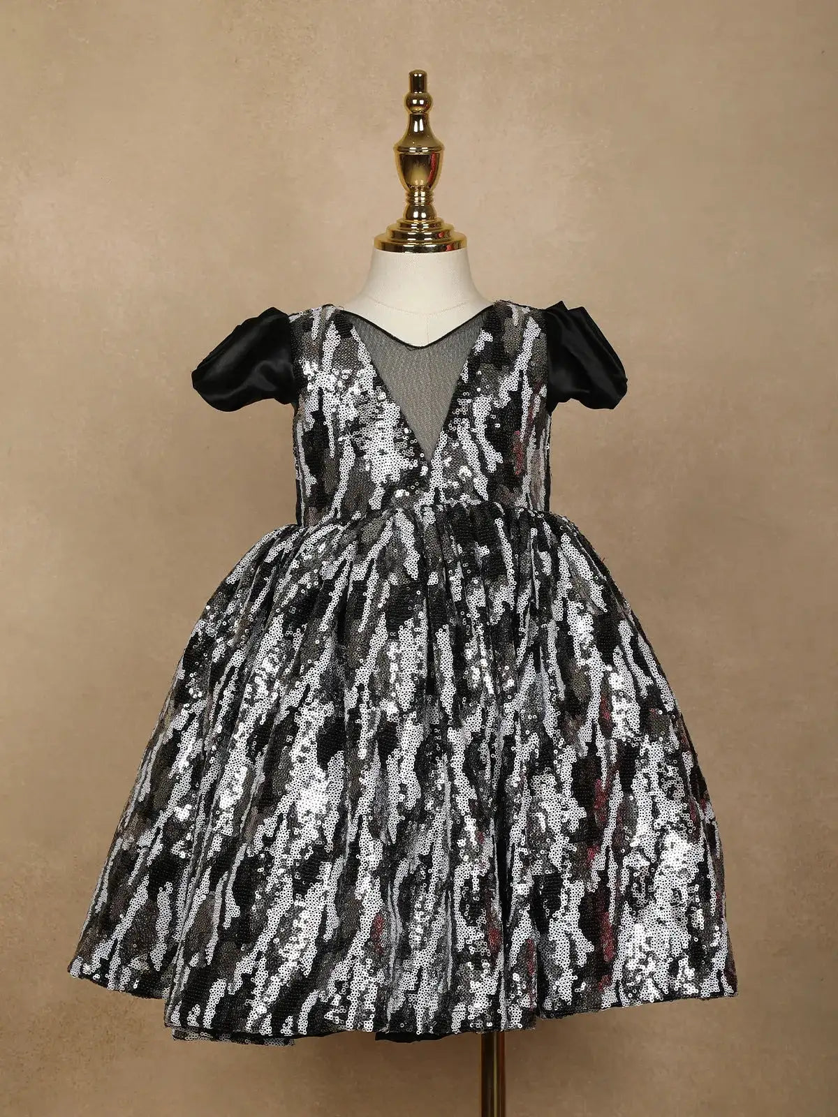 Black Sequin Designed Party Gown for Girls - Diadem
