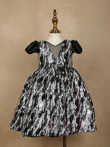 Black Sequin Designed Party Gown for Girls - Diadem