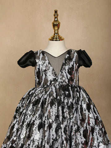 Black Sequin Designed Party Gown for Girls - Diadem