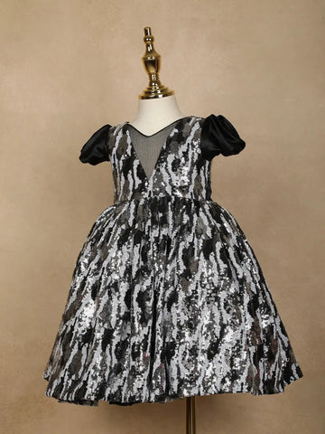 Black Sequin Designed Party Gown for Girls - Diadem