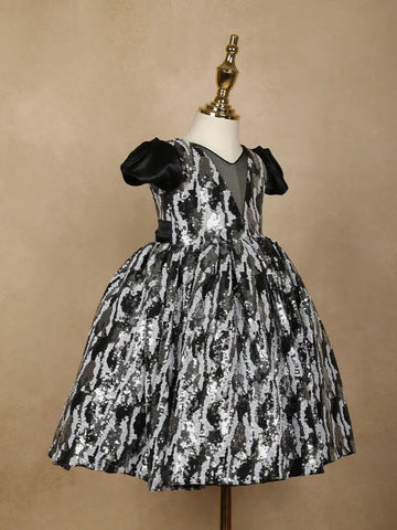 Black Sequin Designed Party Gown for Girls - Diadem