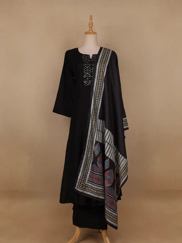 Black Sequin Designed Semi Silk Salwar Suit - Diadem